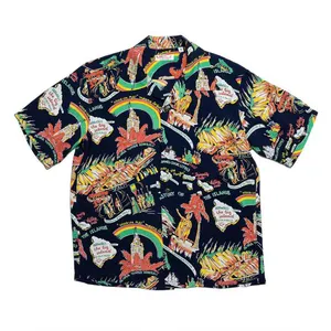 Camisas Aloha de talla estadounidense con ilustraciones de piña impresas personalizadas de fábrica de China