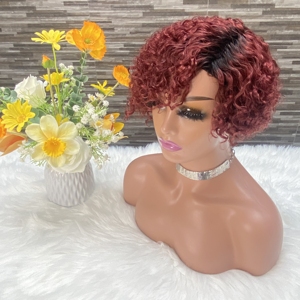 Venta al por mayor hecha a máquina Bob <span class=keywords><strong>pelo</strong></span> humano parcial Pixie corte pelucas para mujeres negras barato Pixie corte rizado PELUCAS CABELLO humano - Product Image 5
