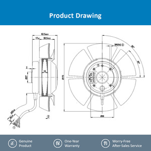 มอเตอร์พัดลมระบายความร้อนแบบแกนหมุนอินเวอร์เตอร์ ebmpapst A2D170-AA04-01 ไฟฟ้า 230/400VAC 0.13/0.09A 2750/3100 รอบต่อนาที 45/43 วัตต์ 50/60 เฮิรตซ์ ลูกปืน - Product Image 4