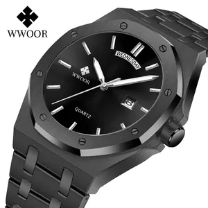 WWOOR 8887 Men Business Sport Black Wristwatch Waterproof 30M Watches High Quality Stainless Steel 2023 New Luxury Watch For Men