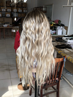 Perruque Cheveux Humains Ondulés Ombrés Blonds, Perruque Frontale en Dentelle HD 13x4 Pré-Pluckée, Ligne de Cheveux Naturelle, Cheveux Humains Remy pour Femmes