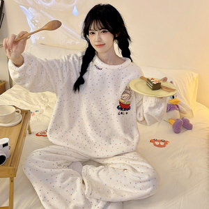 Vêtements de nuit pyjamas femmes hiver corail polaire ample extérieur portant chaud mignon pyjamas ensemble étudiant petit - Product Image 6