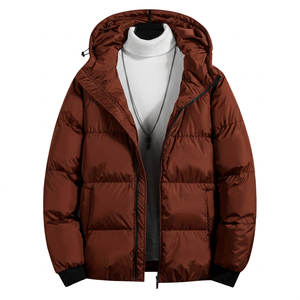 Men's <b>Winter</b> Hooded Puffer Jacket Solid Black Zipper Front Casual Windproof <b>Thick</b> Polyester Wadding <b>Coat</b> - Product Image 4