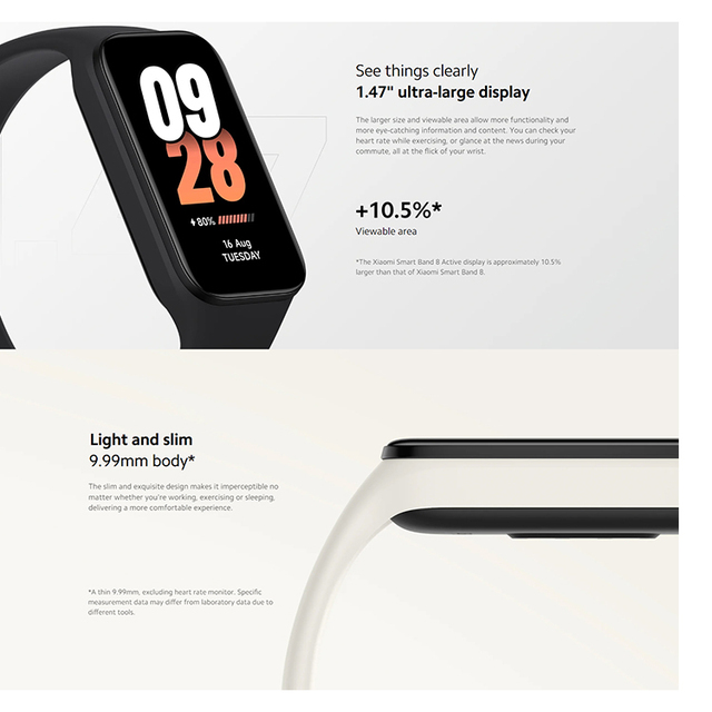 Smart Band 8 Active Global Version 1.47'' TFT Color Display GPS Android IP68 Waterproof Touchscreen App Control 14 Days Sleep