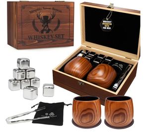 Vaso de whisky de madera carbonizada personalizado, juego de regalo artesanal <span class=keywords><strong>para</strong></span> hombres, vasos de whisky irrompibles, <span class=keywords><strong>regalos</strong></span> con aislamiento térmico <span class=keywords><strong>para</strong></span> whisky - Product Image 1