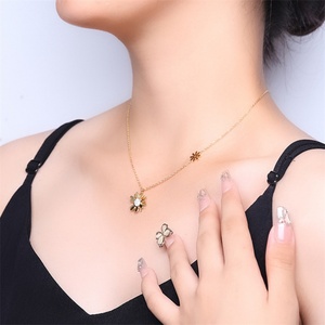 Dainty Jewelry Women's Sun Flowers <b>Charms</b> Crystal Stainless Steel Gold Plated Pendant Necklace - Product Image 5
