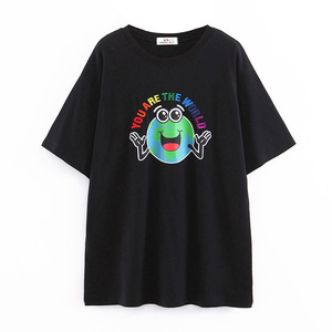 Camiseta de Verano para Mujer Happy Hut, de Algodón, Manga Corta, Negra, Talla Grande, Transpirable, con Estampado Jersey N7010 - Product Image 4