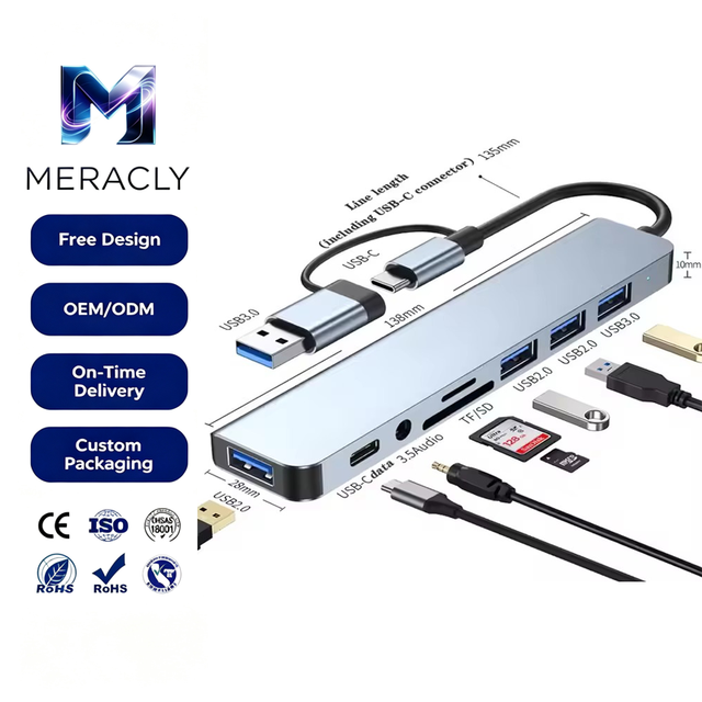 7 Port USB-C Hub Adapter with USB 3.0 Aluminum Alloy SD Card Support-in Stock