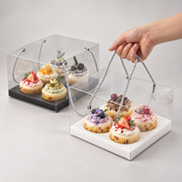 Boîte cadeau pour cupcakes en matériaux recyclés transparents personnalisés avec poignée en corde et impression dorée pour l'emballage de desserts de boulangerie