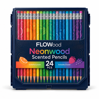 FLOWood Neonwood 24 crayons de couleur parfumés avec gommes intégrées, parfum fruité, crayons à dessin pour enfants, coloriage artistique