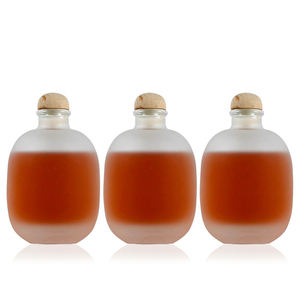 Bouteille sphérique en verre givré transparent de 500ml 16oz pour Vodka <span class=keywords><strong>Gin</strong></span> whisky avec liège en bois - Product Image 1