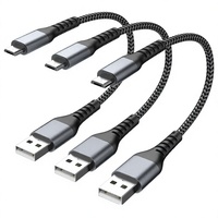 Kabel Micro USB Inti Aluminium 6 Inci 3 Buah 0.5FT Kabel Nilon Terjalin Pengisian Cepat Transfer Data untuk Power Bank Ponsel Android