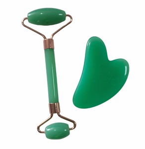 Popular Selling Green Resin Face Roller Anti Aging Face Gua Sha Jade Roller Set - Product Image 2