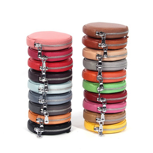 Borsellino a forma rotonda a più colori Mini portafoglio portachiavi con Logo personalizzabile portafoglio a monete cerchio in vera pelle - Product Image 1