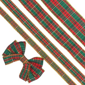 Pita Tartan Natal, Pita Tenun Berpinggir Emas Metalik untuk Dekorasi Hadiah DIY, Pohon Natal & Pembungkus Hadiah Liburan - Product Image 3