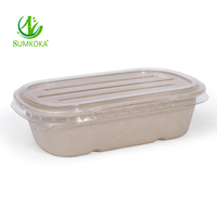 Boîte à lunch jetable Sumkoka de 30 oz en bagasse de canne à sucre biodégradable avec couvercle pour salade et voyage – Boîte à lunch en bagasse
