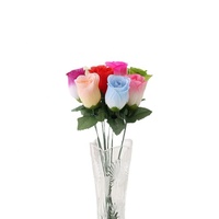 Fleur artificielle bourgeon de rose en tissu de soie semi-fait main pour décoration de mariage, de maison, de chantier, ou comme accessoire de photographie à tige unique