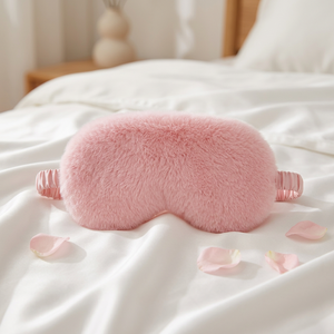 Masque pour les yeux en peluche rose, fausse fourrure douce, bande élastique pour un sommeil réparateur - Product Image 1