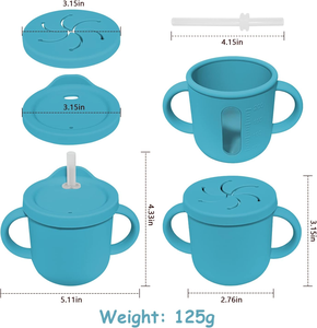 200ML Food Grade Silicone Snack & Straw Cup With Measurement Window for Toddlers, No-Spill 6M+ Toddler Sippy <b>Mug</b> with 2 Handles - Product Image 2