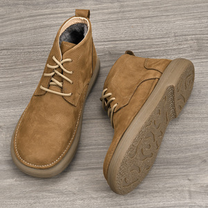 Men Ankle <b>Bootie</b> Genuine Leather Round Toe Warm Plush Lining Rubber Outsole Winter Comfortable Snow Boots - Product Image 2