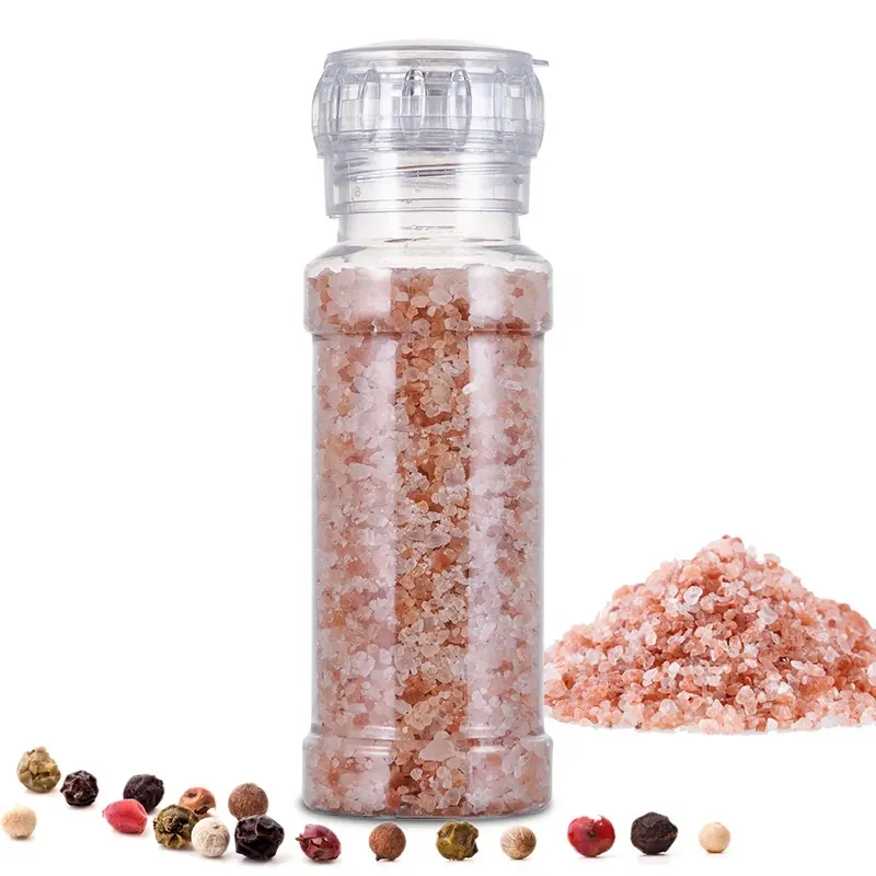 Wholesale 7oz Plastic Spice Packing Bottle Grinder Lids Food Grade PET Seasoning Jars Sea Salt Mill and Pepper Grinder Bottles