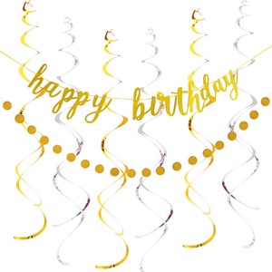 Black Gold <b>Birthday</b> Party <b>Decorations</b> Set Balloon Paper Flower Ball Letter Pull Flag PVC Spiral - Product Image 3