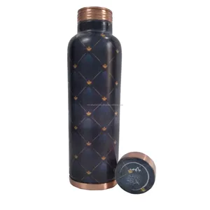 BLUE MEENA PRINTED COPPER WATER BOTTLE DIRT PROOF LEAK PROOF FOR HEALTH BENEFITS