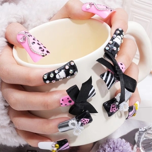 <span class=keywords><strong>Faux</strong></span> ongles gris à motif papillon rouge, forme bec de canard, personnalisés, faits main, à presser, pour usage privé - Product Image 6