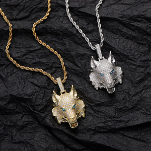 จี้ห้อยคอรูปหัวสุนัขจิ้งจอก สไตล์ฮิปฮอป ทองแดงฝังเพชรซิร์คอน ดีไซน์โดดเด่นสำหรับผู้ชาย - Product Image 3