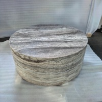 Table basse ronde en travertin argenté, forme cylindrique, table centrale en pierre naturelle, table basse en pierre pour salon