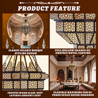 Lampe de mosquée de luxe, cadre en fer, lustre islamique à LED pour la salle à manger, le salon, la salle de prière