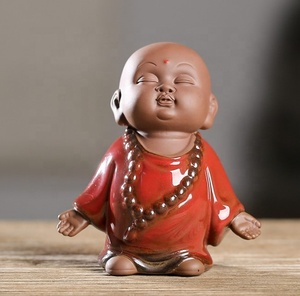 12.2*5.5*9.8ซม. สัตว์เลี้ยงชาจีนเซรามิกของตกแต่งพระเล็กๆเซนดินเหนียวบูติกกังฟูเครื่องประดับพิธีพระพุทธรูปหัวเราะ - Product Image 5