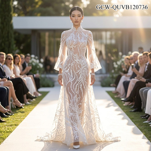 <span class=keywords><strong>Tissu</strong></span> en dentelle de tulle blanc GCW-QUVB120736, lourd, perlé, à sequins, broderie abstraite <span class=keywords><strong>fluide</strong></span> et cordonnée, pour studio de couture de créateur - Product Image 1