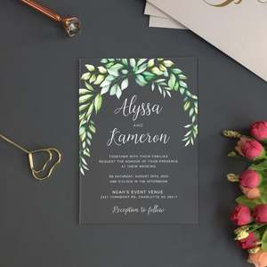 Classique rustique personnalisé impression Photo numérique feuilles vertes graphique acrylique Invitations pour mariage anniversaire <span class=keywords><strong>retraite</strong></span> - Product Image 5