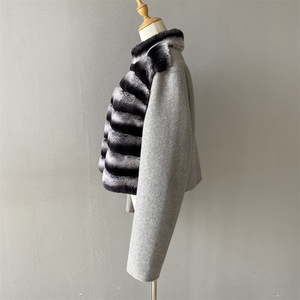 Jxwatcher Đứng Cổ Áo Phụ Nữ Tự Nhiên Áo Khoác Lông Thú Mềm Mại Sang Trọng Mùa Đông Bất Rex Thỏ Lông Cắt Tỉa Dài Tay Áo Copped Áo Khoác Len - Product Image 2