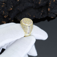 Bague Signet Hip Hop Fashion pour Fête, Bijou Sertie de Zircons Baguette en Grappe pour Hommes et Femmes