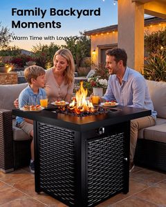 Modern 28 Inch Propane Fire Pit Outdoor <b>Gas</b> Fire Pit Table 50000 BTU Stainless Steel Powder Coated Fireplace Lid Lava Rock Black - Product Image 1