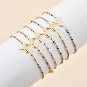 Yeni tasarım ayarlanabilir takı 18K altın emaye paslanmaz çelik yusufçuk kolye Charm zincir bilezik kadınlar için