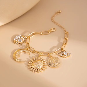 Vintage Inlay Rhinestone Crescent <b>Moon</b>/Sunflower Pendant Bracelet for Women Casual Ladies Hand Chain Fashion Jewelry Accessories - Product Image 5