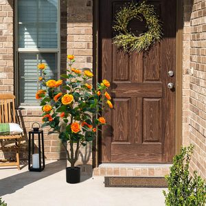 Gran oferta de árbol Floral de planta en maceta naranja falso para exteriores, gran variedad de plantas en maceta, árbol de Camelia Artificial para la decoración interior de la puerta delantera del hogar - Product Image 2