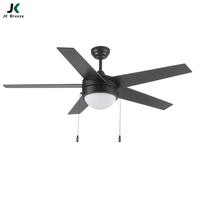 JK CF007BZ Ventilateur de Plafond Style Européen avec Lumière, 5 Pales Réversibles en Bois pour Chambre à Coucher et Salon