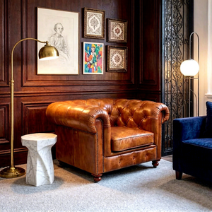 Poltrona Chesterfield in Vera <span class=keywords><strong>Pelle</strong></span> di Alta Qualità, Stile Rustico, con Braccioli Arrotolati <span class=keywords><strong>e</strong></span> Borchie - Product Image 2