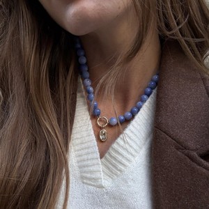 Collana di Perline <span class=keywords><strong>in</strong></span> Pietra Naturale con Ciondolo <span class=keywords><strong>in</strong></span> Rame Placcato <span class=keywords><strong>Oro</strong></span> 18K e Zirconi, <span class=keywords><strong>Girocollo</strong></span> con Gemme Colorate per Donne - Product Image 3