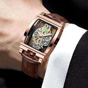 Reloj de Hombre de Moda con Correa de Cuero Hueca de Doble Cara con Diseño de Barril de Vino, Movimiento de Cuarzo, Resistente al Agua 30M, Luminoso, para Negocios y Ocio - Product Image 3