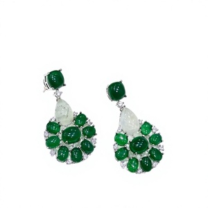 Atractivos pendientes de jade plateados con cristales de imitación para mujer, para bodas y fiestas. - Product Image 2