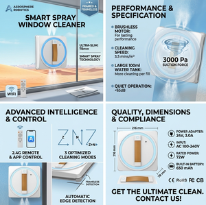 <span class=keywords><strong>Robot</strong></span> Nettoyeur de Vitres Intelligent à Double Pulvérisation d'Eau et Aspiration Automatique, <span class=keywords><strong>Meilleur</strong></span> Rapport <span class=keywords><strong>Qualité</strong></span>-<span class=keywords><strong>Prix</strong></span>, Puissance d'Aspiration de 3000 Pa, Haute Efficacité pour le Nettoyage des Vitres - Product Image 4