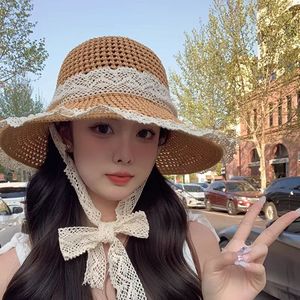 Women's Wide Brim Lace <b>Straw</b> Sun <b>Hat</b> Solid Color Breathable Sunshade Beach Vacation <b>Hat</b> Female Adult Stylish Commute - Product Image 2