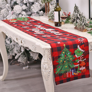 Hot Sale Grinch <b>Christmas</b> Table <b>Runner</b> Decoration Set Fabric Tabletop Cover Holiday Dining Home Ornaments - Product Image 6