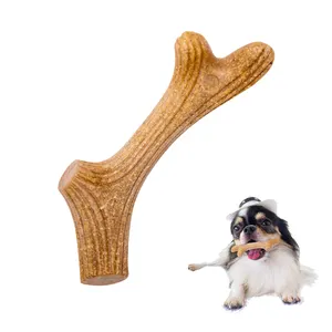 GiGwi木製アントラーデンタルケアと歯のクリーニング天然木繊維耐久性のある長持ちする犬の噛むおもちゃアントラーシェイプ