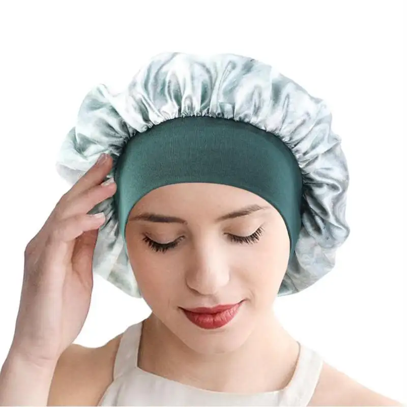 UNIQ Silk Satin Tie Dye Night Sleeping Adjustable Hair Care Elastic Wide Band Bonnet